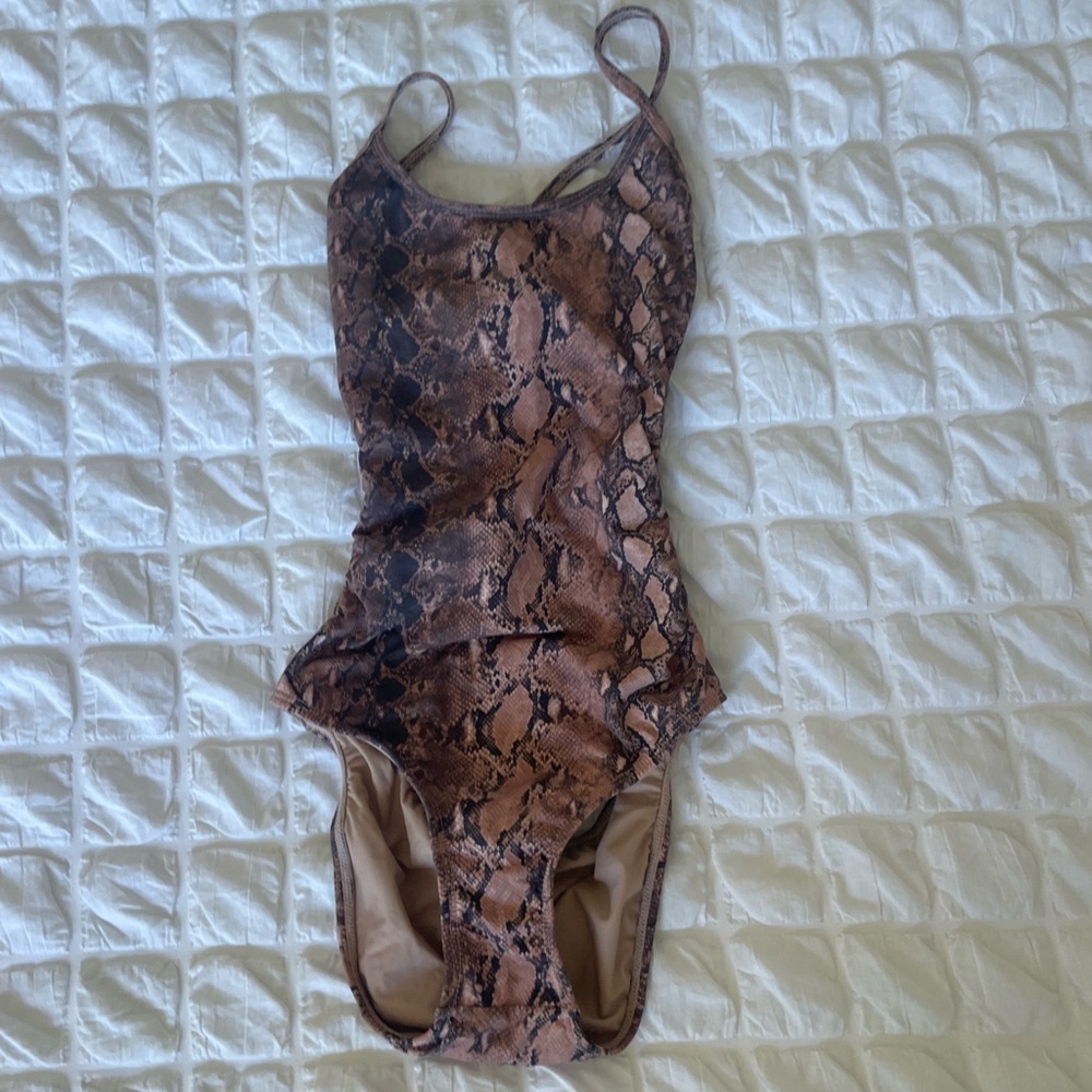 PQ Swim Brown and Black One Piece Swimsuit with Snakeskin Print